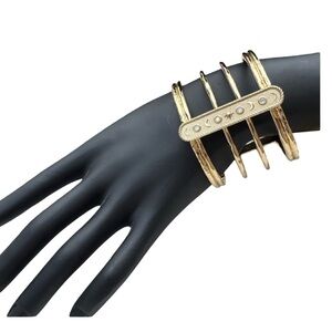 Jane Win Forever Eclipse Gold Cuff Bracelet Mother of Pearl Moon Stars Bangle